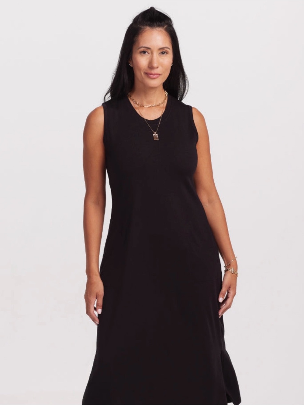 Woolx Sleek Black Sleeveless Midi Dress with pockets size L Cassie - Picture 4 of 6